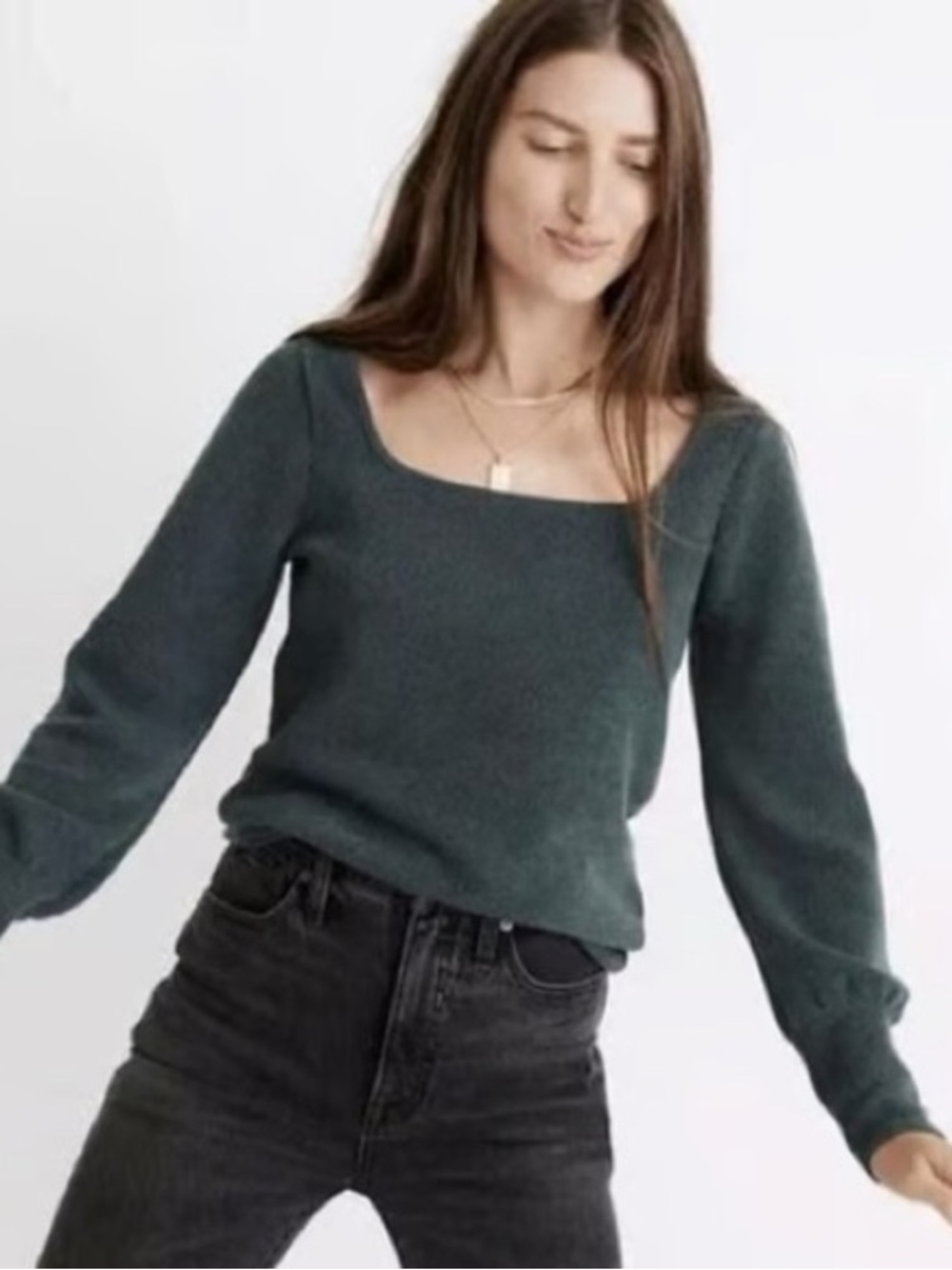 Madewell Ottoman Rib Square Neck Top Sz L in Teal Color